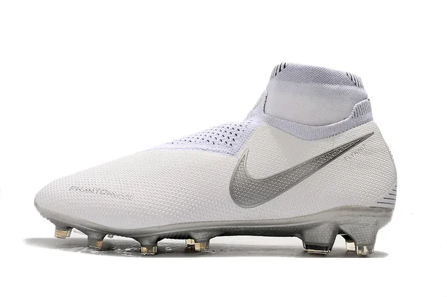 Nike Branco Prata Alto-Corte Colar de Meia Tricô Engenharia Superior Superfície Firme Sapatos de Futebol 5