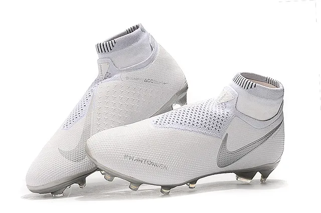 Nike Branco Prata Alto-Corte Colar de Meia Tricô Engenharia Superior Superfície Firme Sapatos de Futebol 7