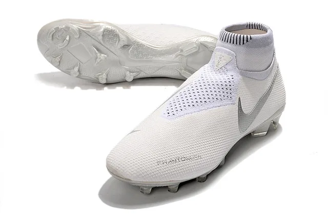 Nike Branco Prata Alto-Corte Colar de Meia Tricô Engenharia Superior Superfície Firme Sapatos de Futebol 8