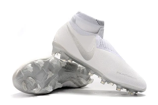 Nike Branco Prata Alto-Corte Colar de Meia Tricô Engenharia Superior Superfície Firme Sapatos de Futebol 9