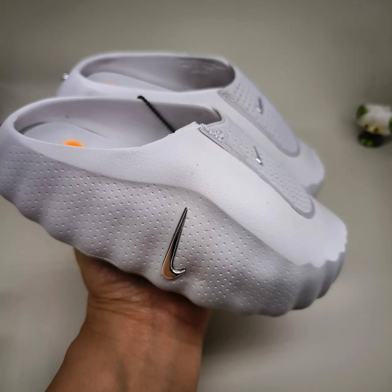 Nike White Silver Perforated Mesh Upper Molded Ridged Sole Clog 12