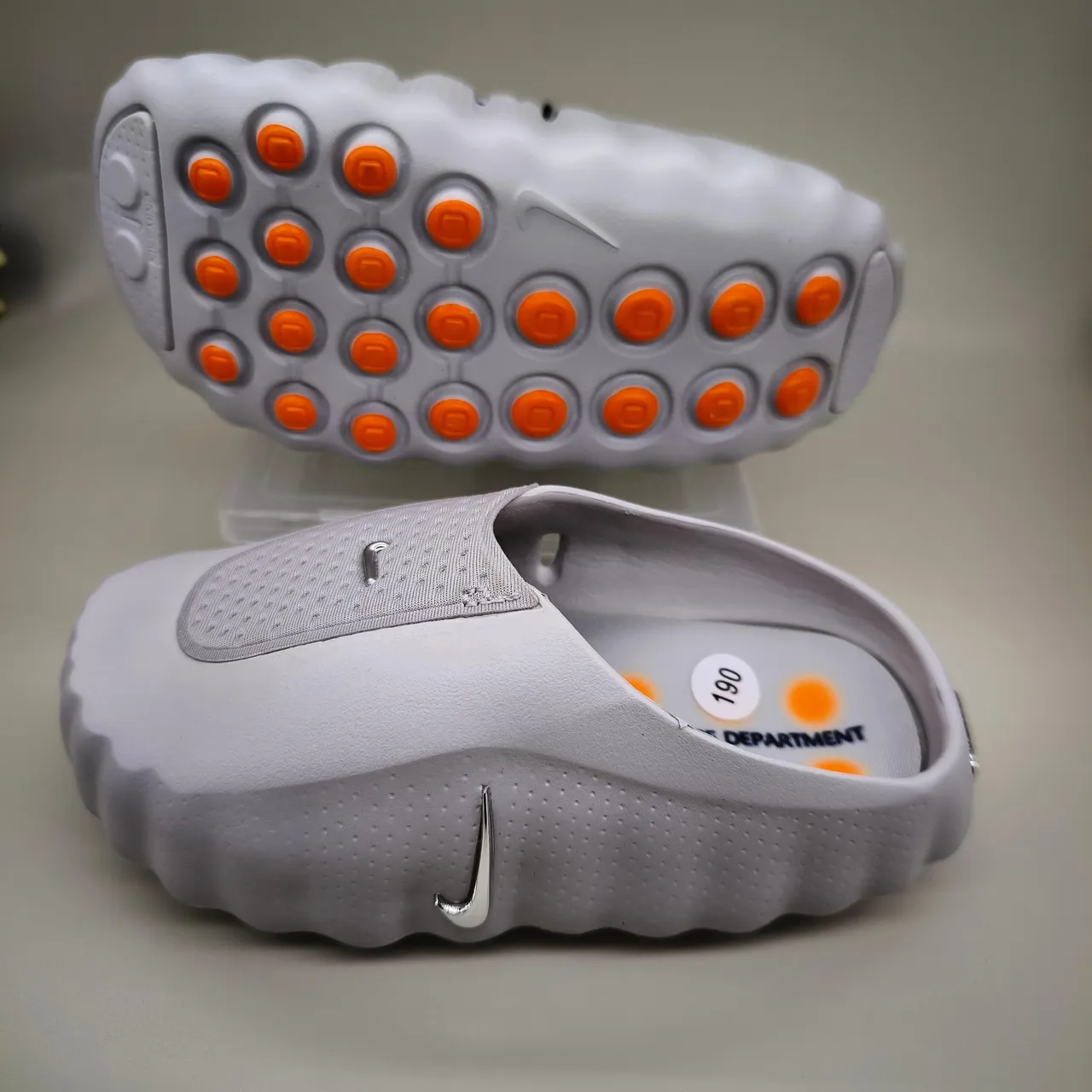 Nike White Silver Perforated Mesh Upper Molded Ridged Sole Clog 13