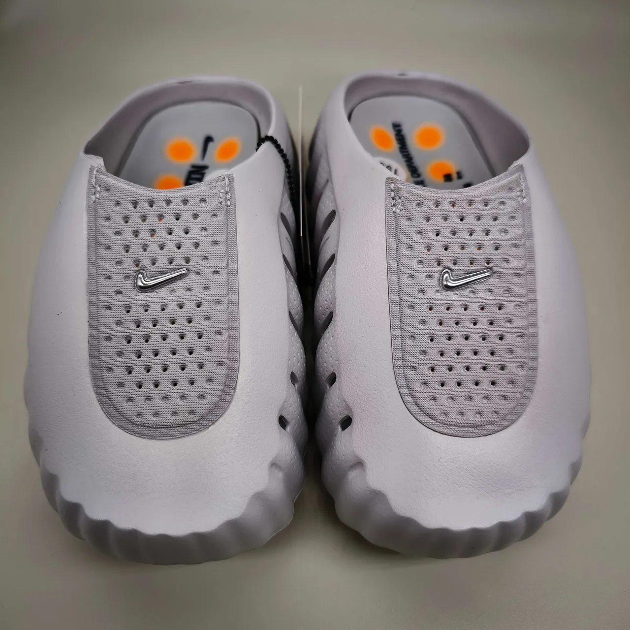 Nike White Silver Perforated Mesh Upper Molded Ridged Sole Clog 15