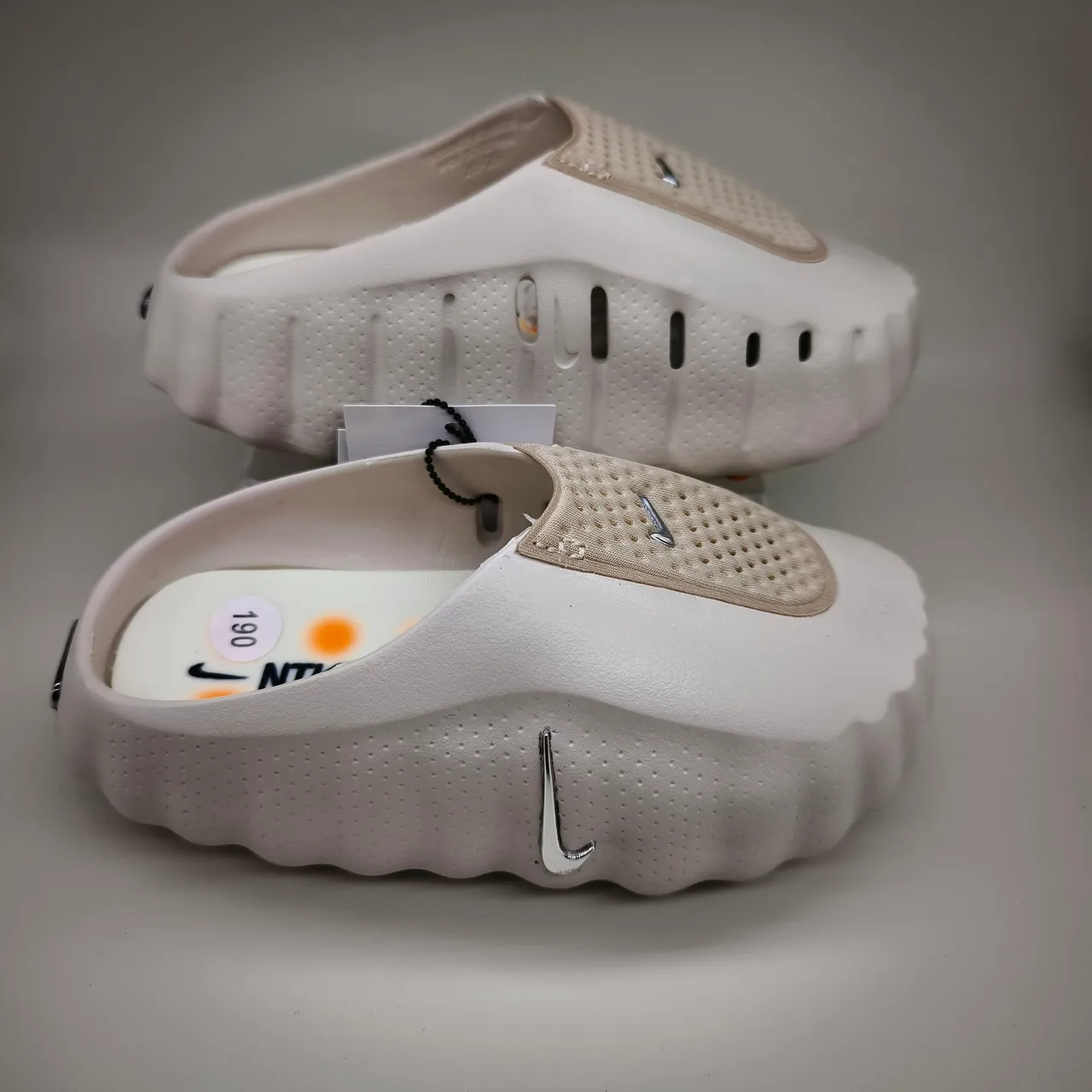 Nike White Silver Perforated Mesh Upper Molded Ridged Sole Clog 18
