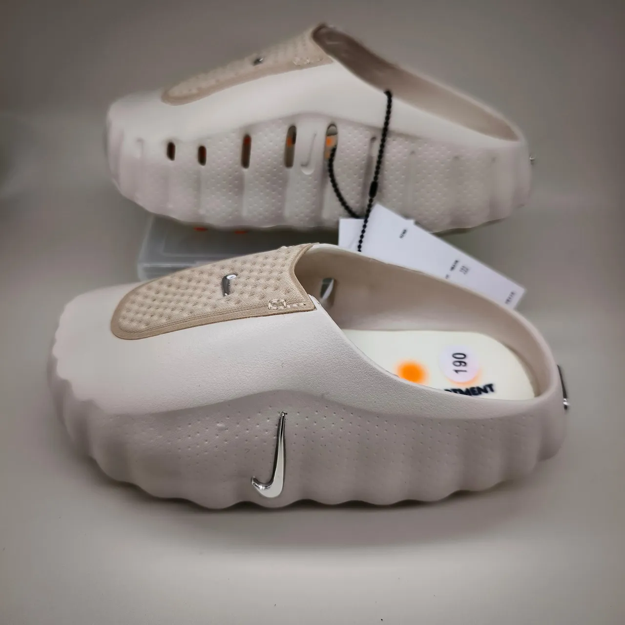Nike White Silver Perforated Mesh Upper Molded Ridged Sole Clog 19