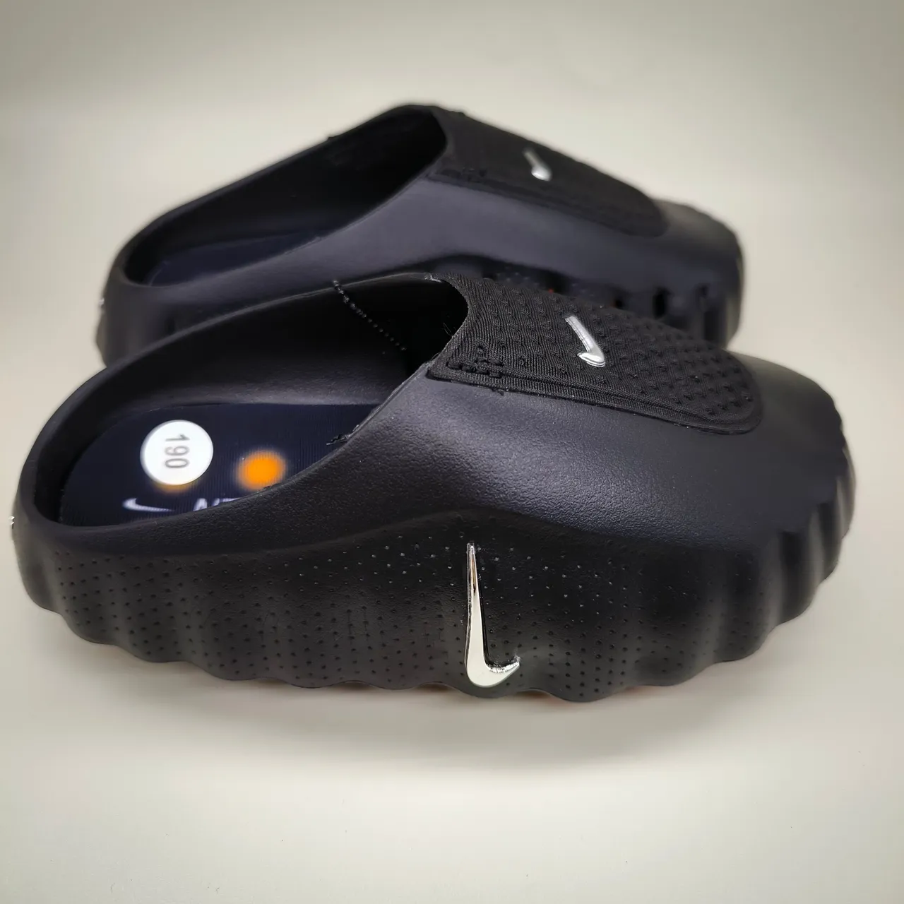 Nike White Silver Perforated Mesh Upper Molded Ridged Sole Clog 24