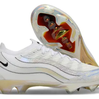 Nike White Transparent Low-Cut Knit Upper Iridescent Wave Overlays Firm-Ground Soccer Shoes