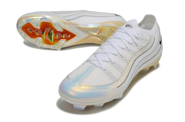 Nike White Transparent Low-Cut Knit Upper Iridescent Wave Overlays Firm-Ground Soccer Shoes 3