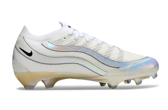 Nike White Transparent Low-Cut Knit Upper Iridescent Wave Overlays Firm-Ground Soccer Shoes 5
