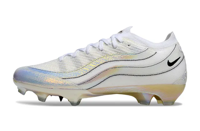 Nike White Transparent Low-Cut Knit Upper Iridescent Wave Overlays Firm-Ground Soccer Shoes 6