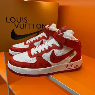 Nike x Louis Vuitton Air Force 1 High Red and White Monogram Lifestyle Sneakers