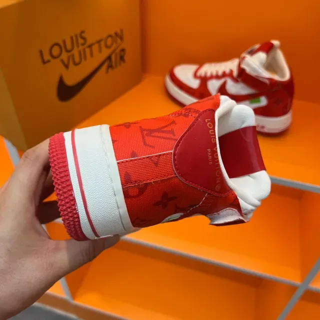 Nike x Louis Vuitton Air Force 1 High Red and White Monogram Lifestyle Sneakers 2