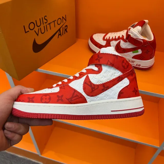 Nike x Louis Vuitton Air Force 1 High Red and White Monogram Lifestyle Sneakers 3