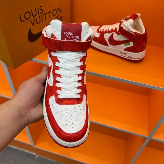 Nike x Louis Vuitton Air Force 1 High Red and White Monogram Lifestyle Sneakers 4