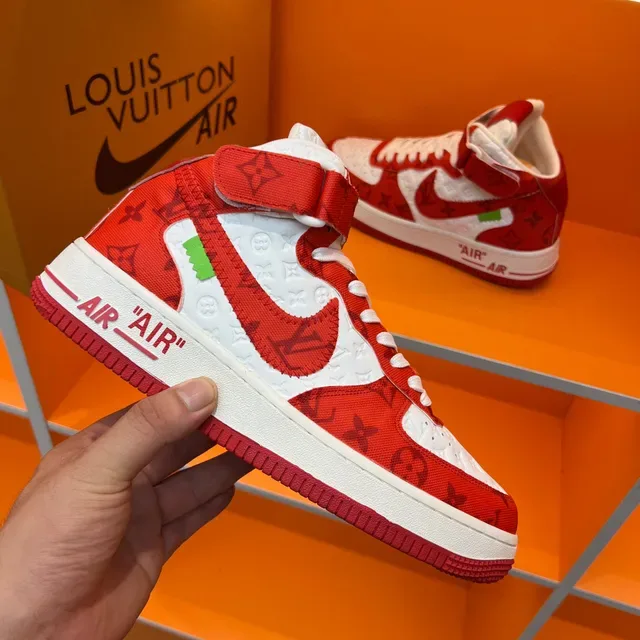 Nike x Louis Vuitton Air Force 1 High Red and White Monogram Lifestyle Sneakers 5