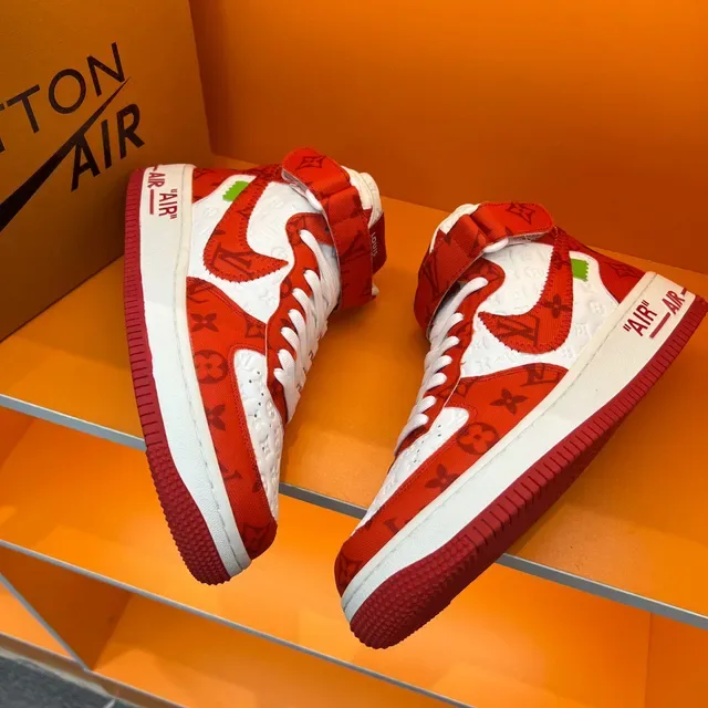 Nike x Louis Vuitton Air Force 1 High Red and White Monogram Lifestyle Sneakers 6