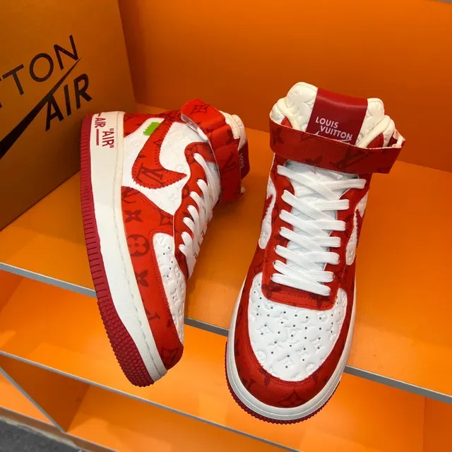 Nike x Louis Vuitton Air Force 1 High Red and White Monogram Lifestyle Sneakers 7