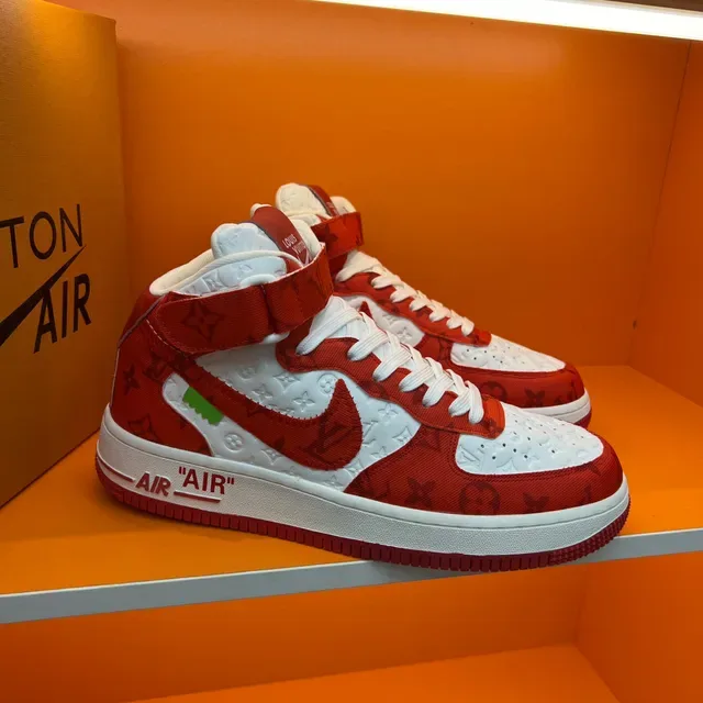 Nike x Louis Vuitton Air Force 1 High Red and White Monogram Lifestyle Sneakers 8
