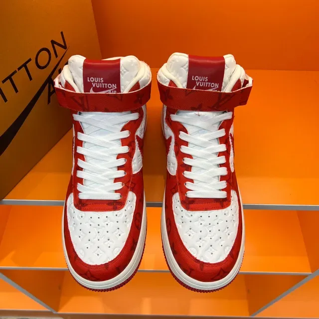 Nike x Louis Vuitton Air Force 1 High Red and White Monogram Lifestyle Sneakers 9