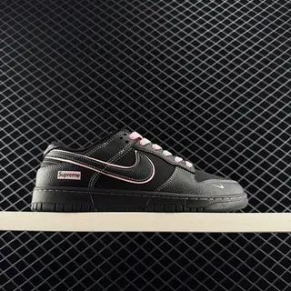 Nike x Supreme SB Dunk Low काला गुलाबी चमड़े का स्केटबोर्ड जूते