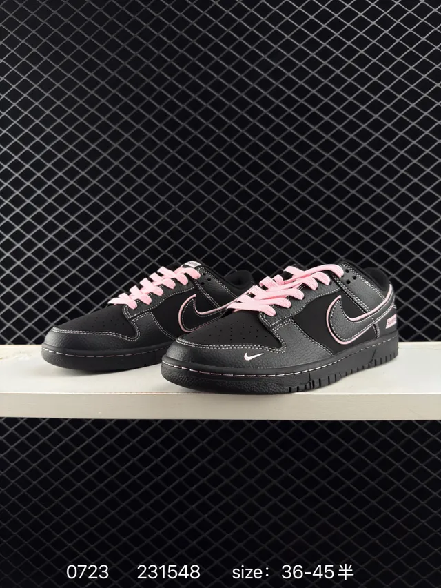 Nike x Supreme SB Dunk Low Chaussures de skateboard en cuir noir et rose 2