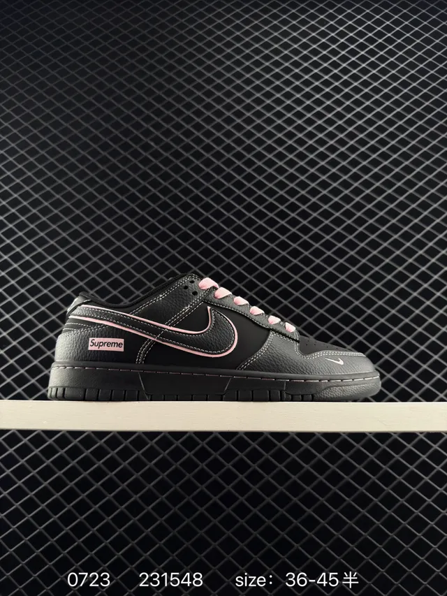 Nike x Supreme SB Dunk Low Chaussures de skateboard en cuir noir et rose 6