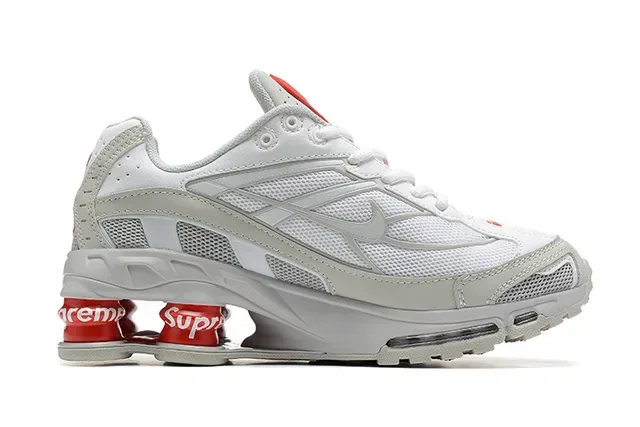 Nike x Supreme Shox NZ White Gray Red tênis lifestyle 5