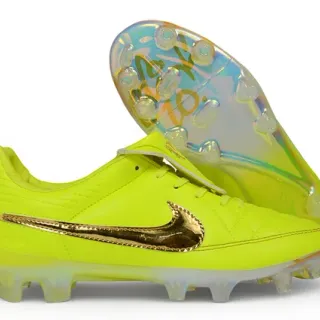 Nike Yellow Gold Quilted Leather Upper Metallic Swoosh Firm-Ground Soccer Shoes
