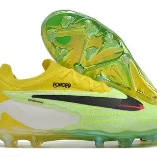 Nike Yellow Green Knit Upper Asymmetrical Lacing Firm-Ground Soccer Shoes
