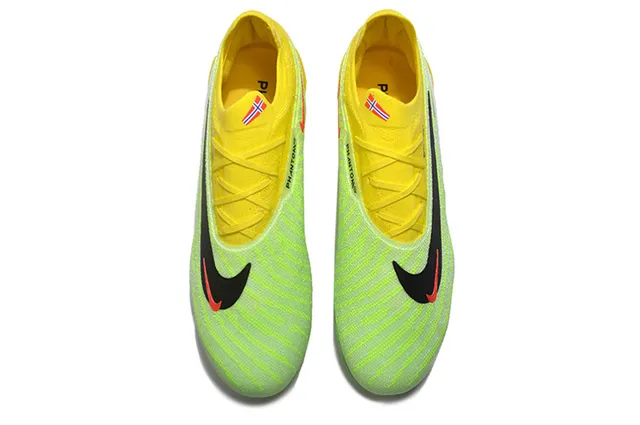 Nike Yellow Green Knit Upper Asymmetrical Lacing Firm-Ground Soccer Shoes 2