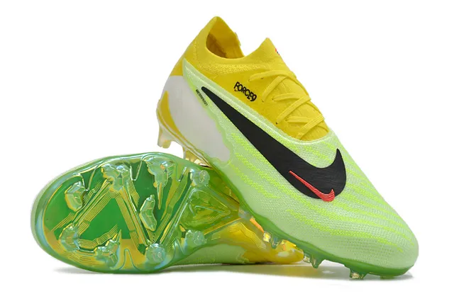 Nike Yellow Green Knit Upper Asymmetrical Lacing Firm-Ground Soccer Shoes 3
