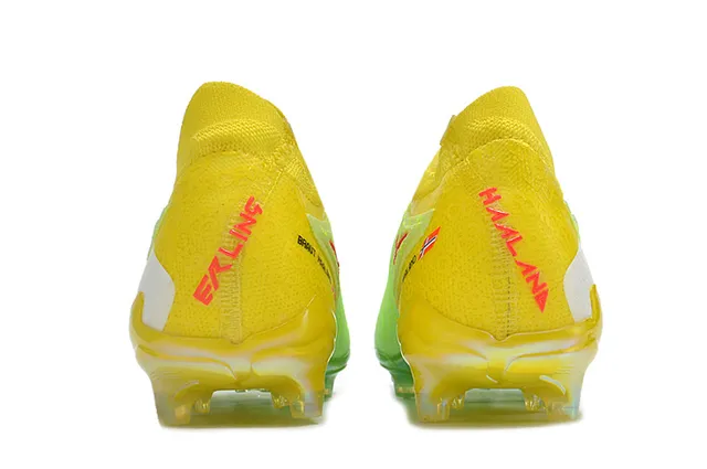 Nike Yellow Green Knit Upper Asymmetrical Lacing Firm-Ground Soccer Shoes 4