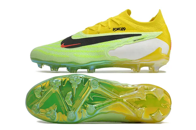 Nike Yellow Green Knit Upper Asymmetrical Lacing Firm-Ground Soccer Shoes 5
