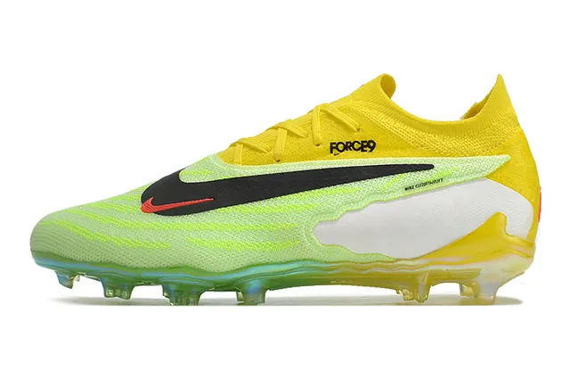 Nike Yellow Green Knit Upper Asymmetrical Lacing Firm-Ground Soccer Shoes 8
