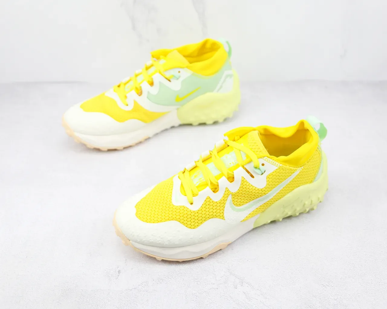 Nike Yellow Green Mesh Upper Sculpted Wavy Midsole Sneakers 4