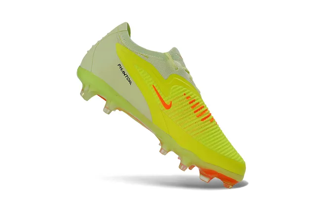 Nike Chaussures de football avec upper en tricot jaune orange, lacets asymétriques, surface ferme 2