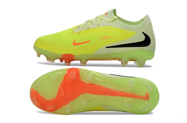 Nike Chaussures de football avec upper en tricot jaune orange, lacets asymétriques, surface ferme 4