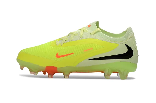 Nike Chaussures de football avec upper en tricot jaune orange, lacets asymétriques, surface ferme 5