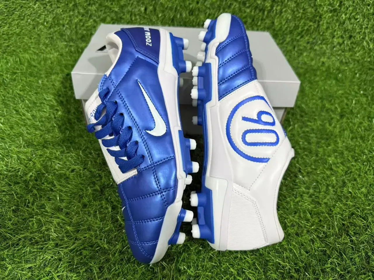 Nike Zoom Air Blue White Metallic Quilted Upper Swoosh Firm-Ground Soccer Shoes 2