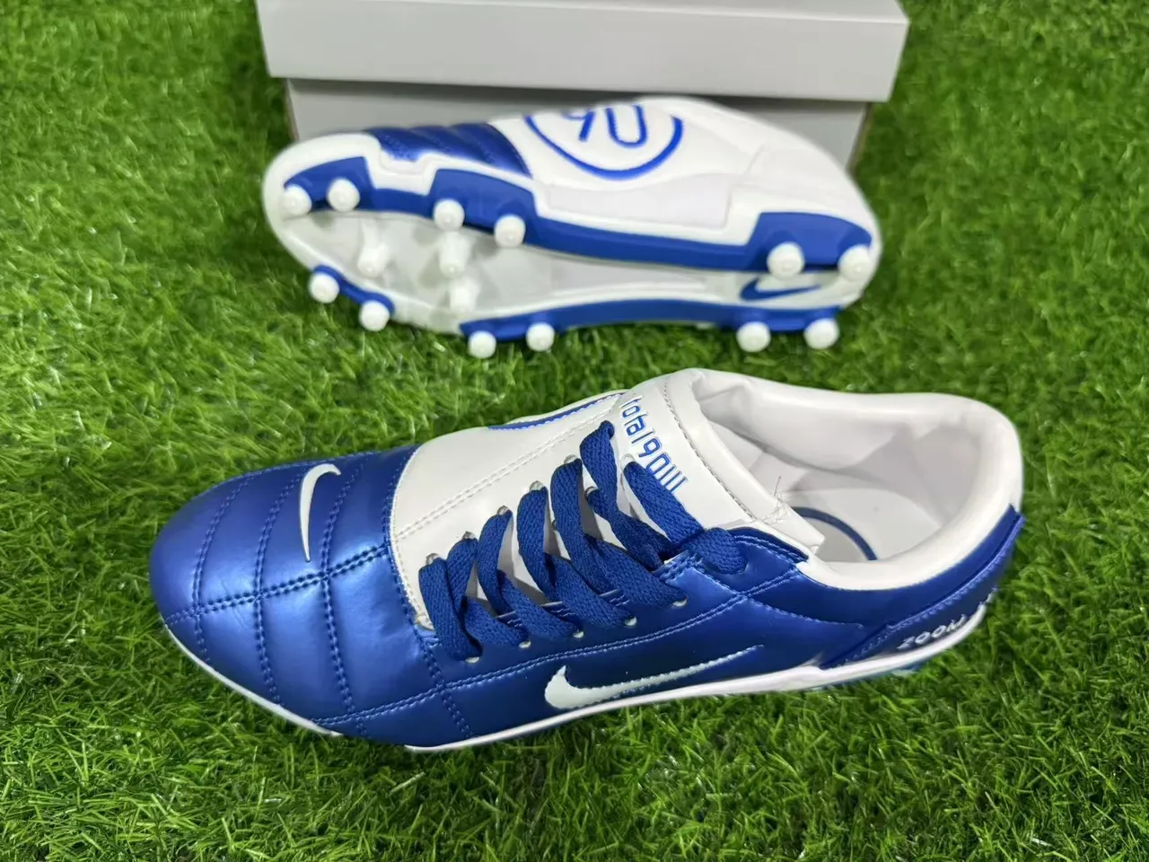 Nike Zoom Air Blue White Metallic Quilted Upper Swoosh Firm-Ground Soccer Shoes 3