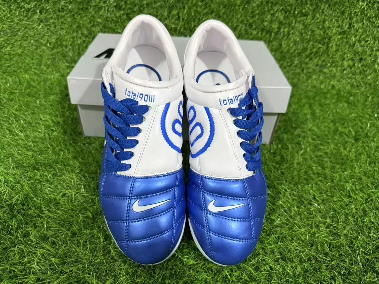 Nike Zoom Air Blue White Metallic Quilted Upper Swoosh Firm-Ground Soccer Shoes 6