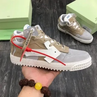 Off-White Beige Gray Industrial Strap Layered Suede And Nubuck Lifestyle Sneakers