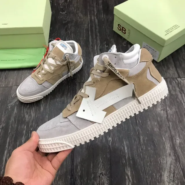 Off-White Beige Gray Industrial Strap Layered Suede And Nubuck Lifestyle Sneakers 3