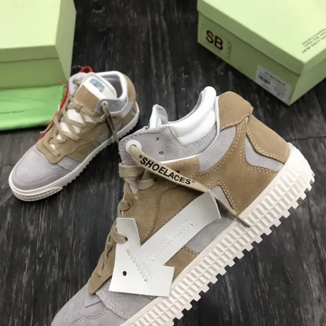 Off-White Beige Gray Industrial Strap Layered Suede And Nubuck Lifestyle Sneakers 5