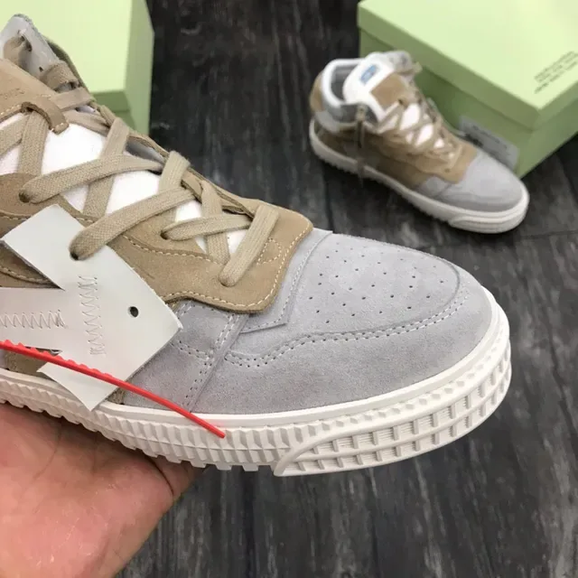 Off-White Beige Gray Industrial Strap Layered Suede And Nubuck Lifestyle Sneakers 6