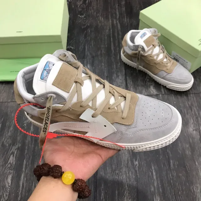Off-White Beige Gray Industrial Strap Layered Suede And Nubuck Lifestyle Sneakers 7