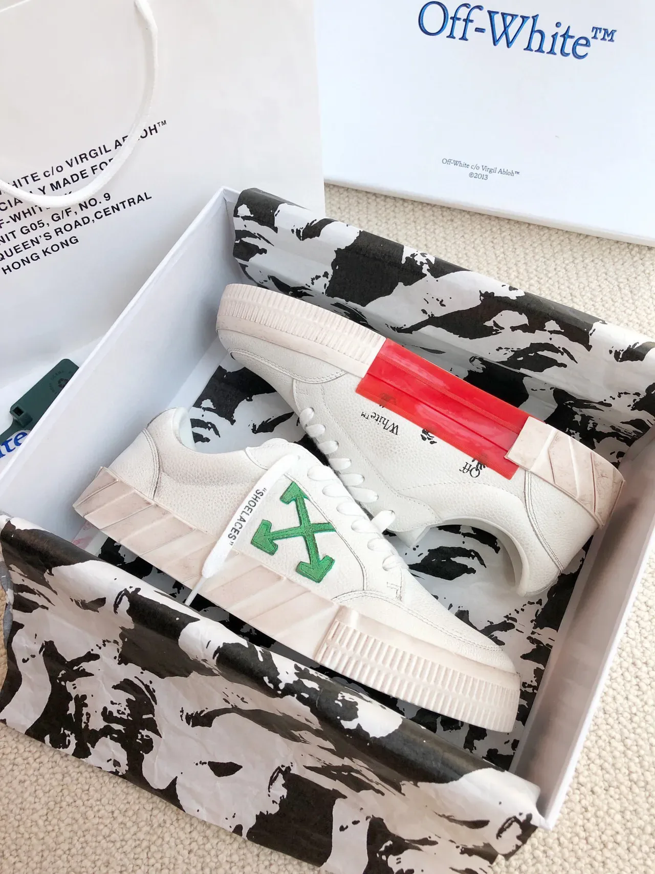 Off-White Beige Green Low-Top Industrial-Inspired Lifestyle Sneakers 3