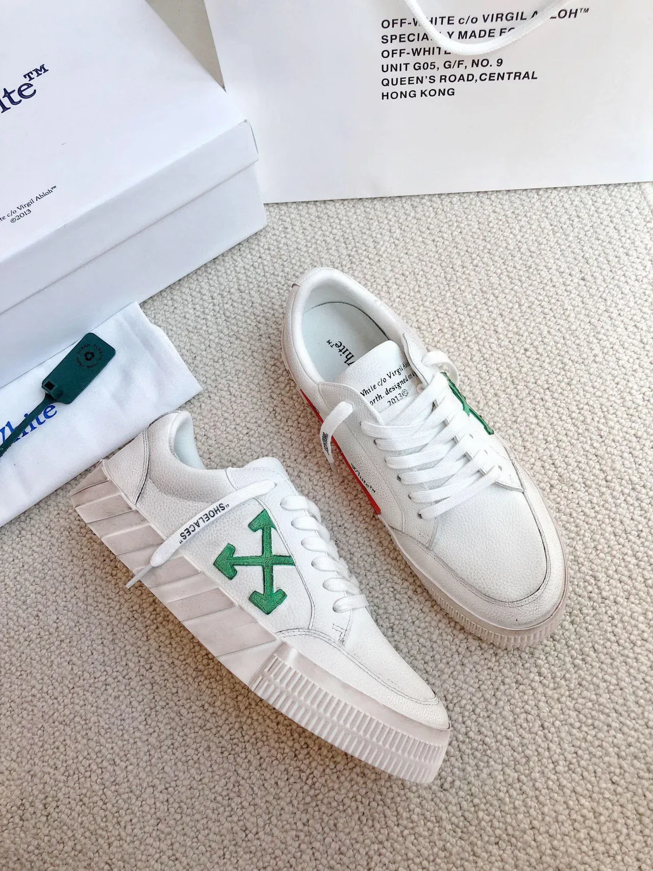 Off-White Beige Green Low-Top Industrial-Inspired Lifestyle Sneakers 5