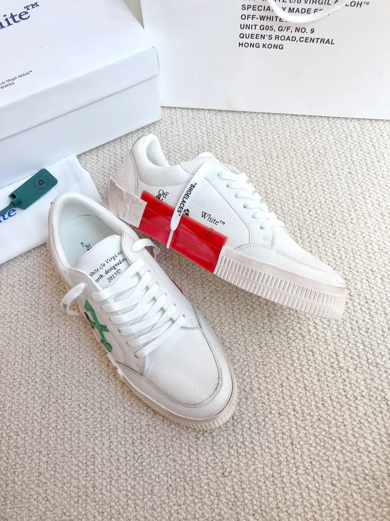 Off-White Beige Green Low-Top Industrial-Inspired Lifestyle Sneakers 6