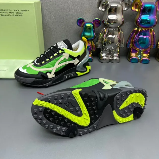 Off-White Noir Vert Malla Layered et Suède Motif Flèche Diagonale Chunky Sneakers 2